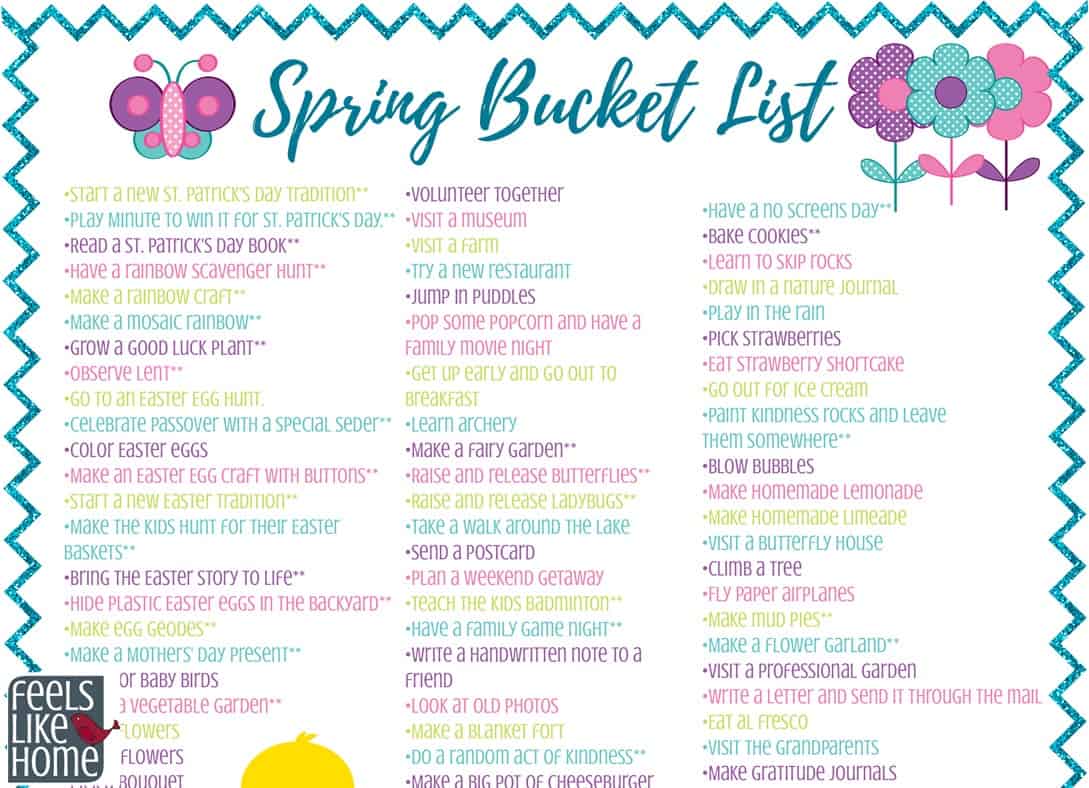 a screenshot of a printable with the title "Spring Bucket List"