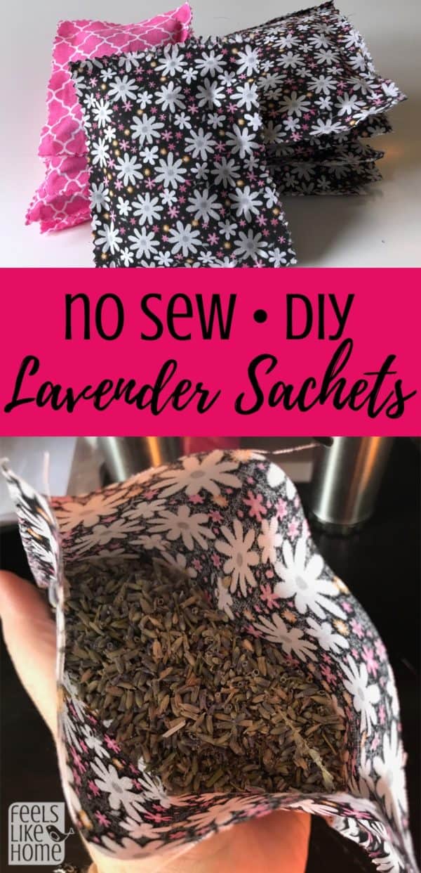 A collage of no sew lavender sachets