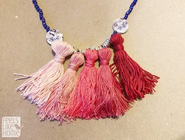 pink ombre tassel necklace