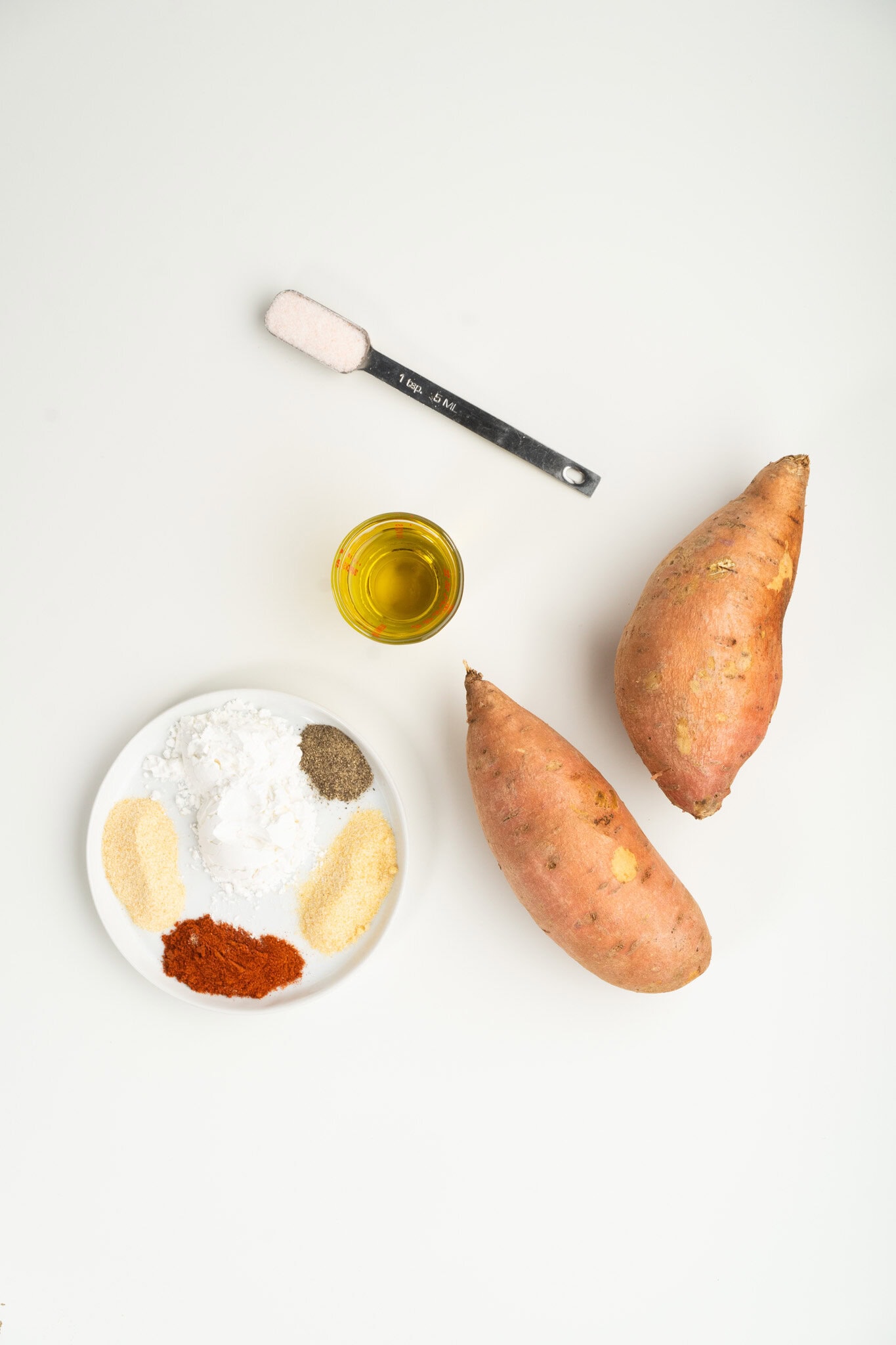 All ingredients pictured to make crispy sweet potato fries in air fryer