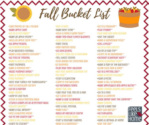 Fall Bucket List printable