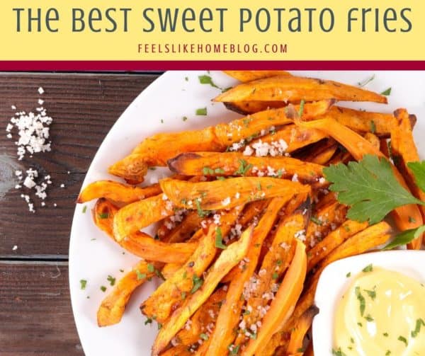 A pile of sweet potato fries on a plate