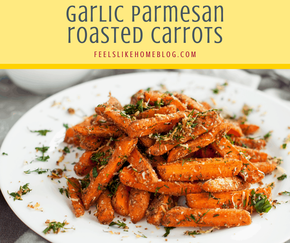 garlic parmesan roasted carrots on a white plate