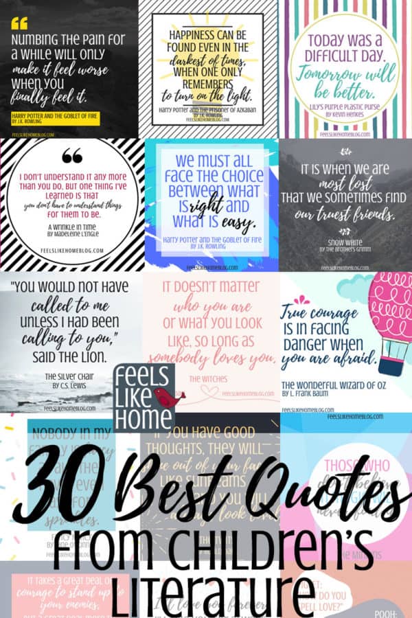 A collage of quote printables with the title \"30 best quotes from children\'s literature\"