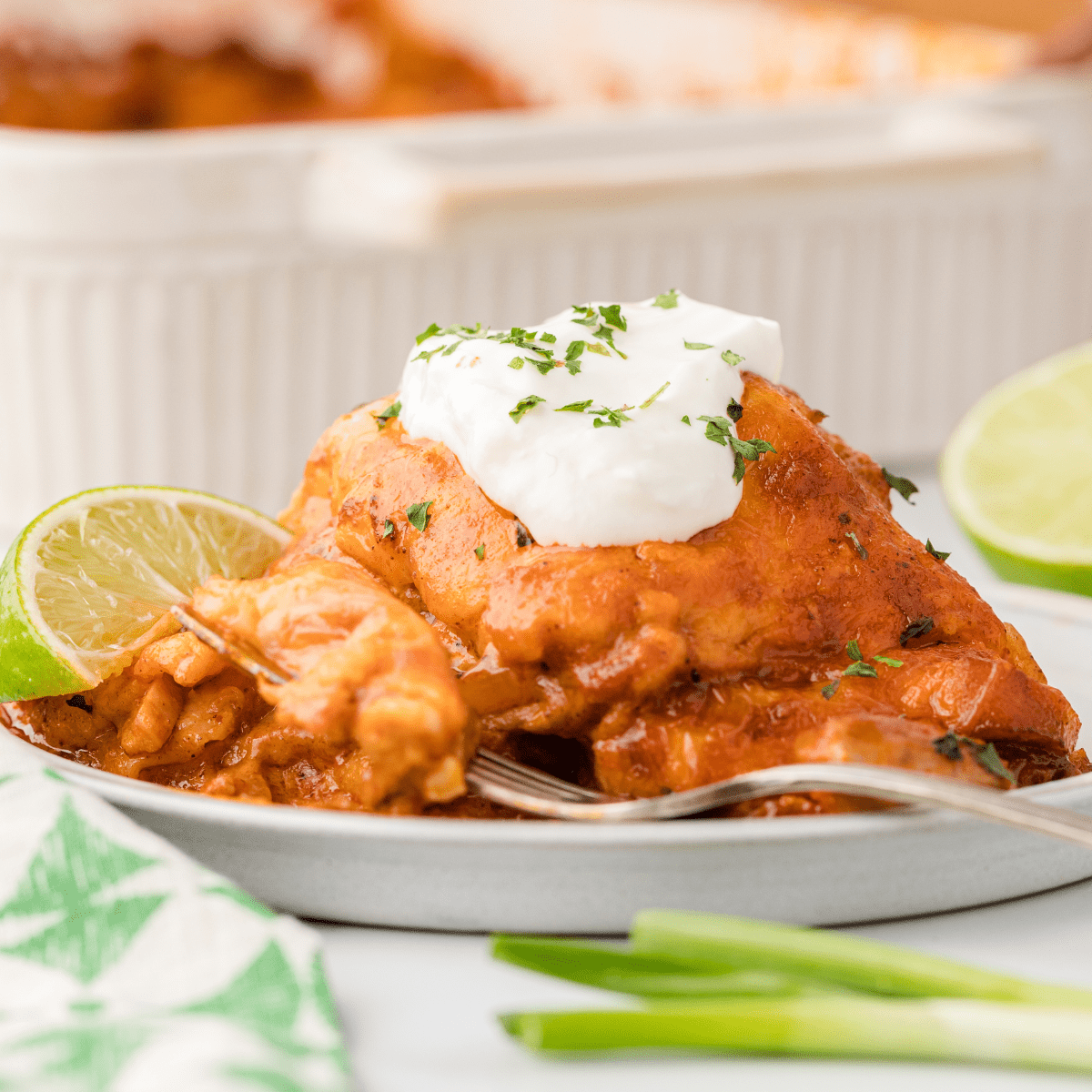 one serving of leftover turkey enchilada casserole