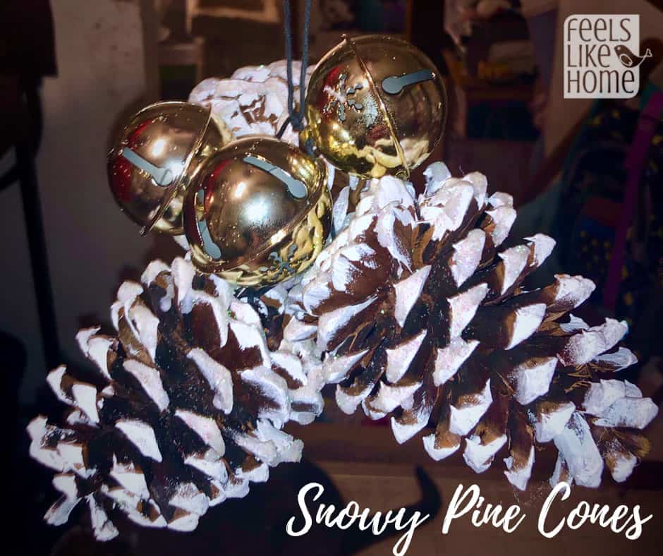 Snowy Pine Cone Christmas Ornament Craft With Jingle Bells Feels Like Home