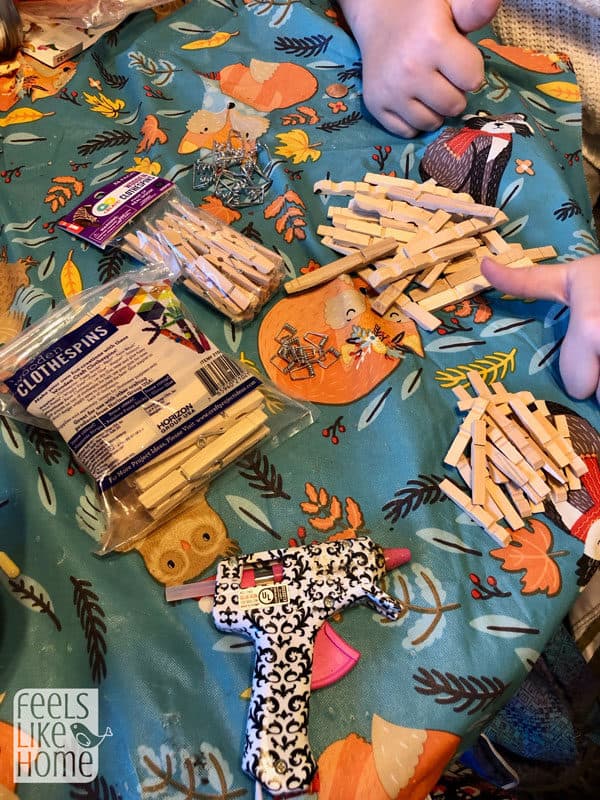 craft supplies on a Halloween table cloth