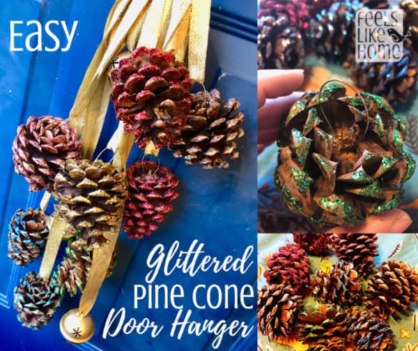 A pine cone Christmas door hanger