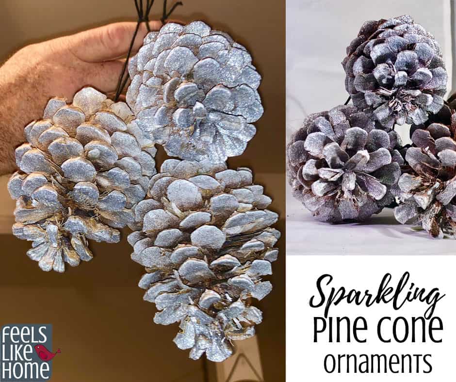 5 Simple Easy DIY Christmas Ornament Crafts Using Pine Cones Feels   Easy DIY Sparkling Pine Cone Ornaments Title FB 