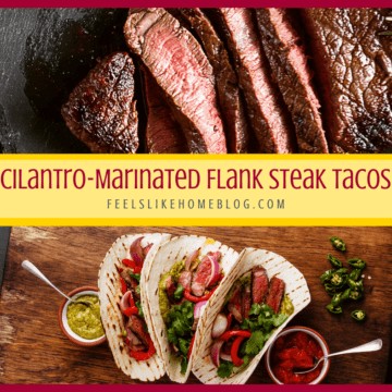 A close up of flank steak tacos