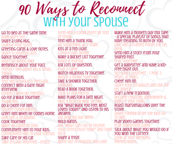 90 Ways to Reconnect with Your Spouse (Free Printable) | Feels Like Home™