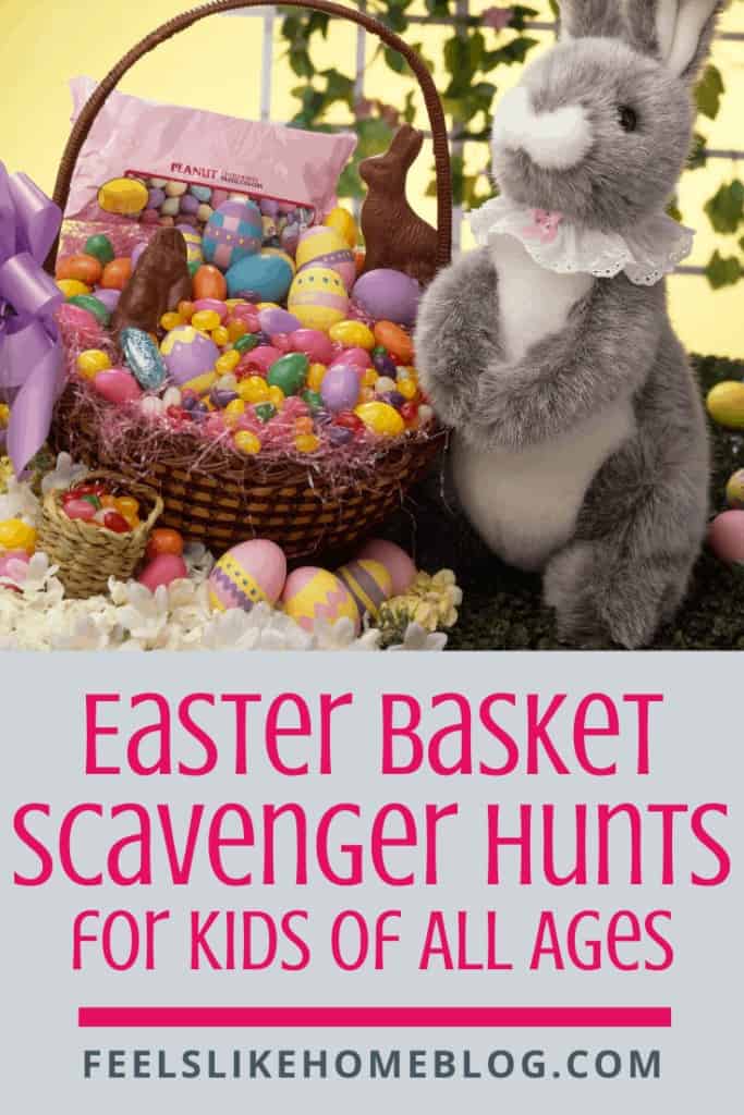 Free printable active Easter basket scavenger hunt for Easter morning - A treasure hunt is a great way to find your Easter basket. These hunts for little kids and non-readers, big kids, tweens, and teens use pictures, rhymes, and riddles as clues. Awesome active fun for toddlers, preschoolers, kindergarteners, elementary kids, middle schoolers, high schoolers, tweens, and teens. Great for families at home. Non-religious and Jesus-centered. Easy and challenging clues using both indoor and outdoor spaces.