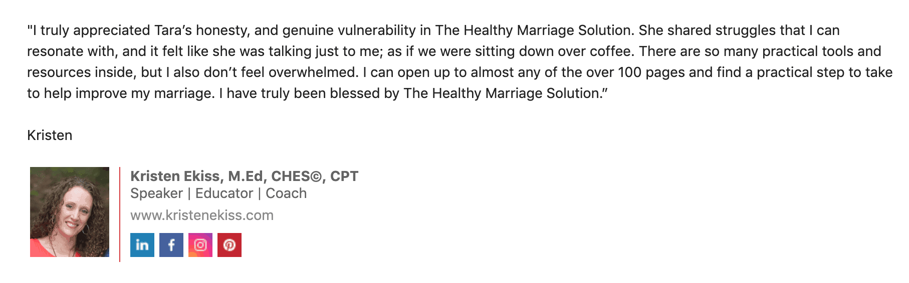 A testimonial about The Health Marriage Solution