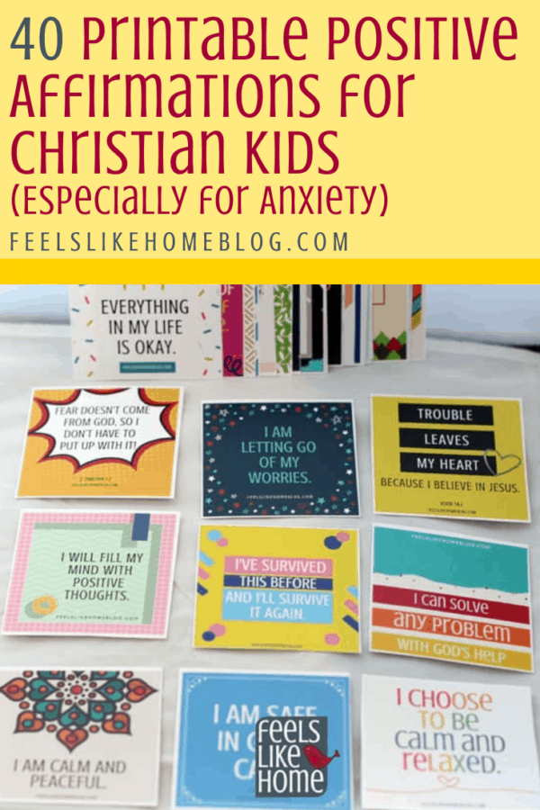 80 positive affirmations for Christian moms & kids - You will find tons of encouragement and inspiration for anxiety and anxious, worried thoughts in these 40 printable positive affirmations cards for Christian kids. Calm, peaceful thoughts for kids with anxiety, these inspiring words will expose the truths of God's word in a meaningful, repeatable way.
