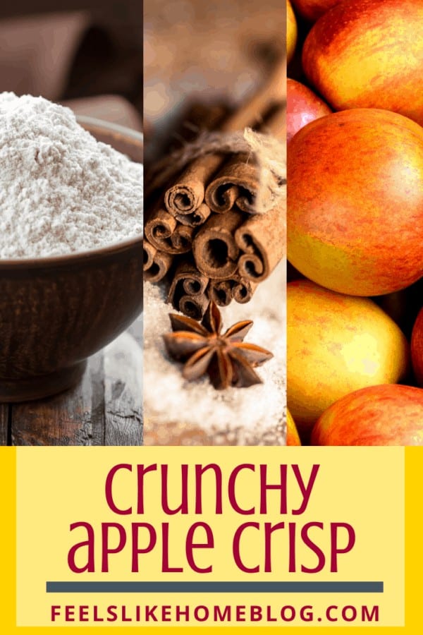 A collage of flour, cinnamon, and apples