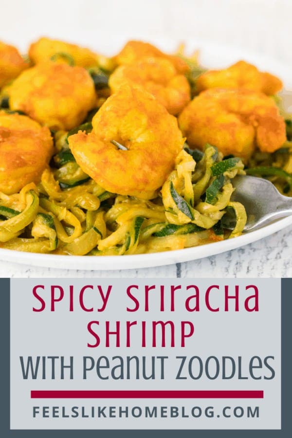 Spicy shrimp over zoodles with peanut sauce