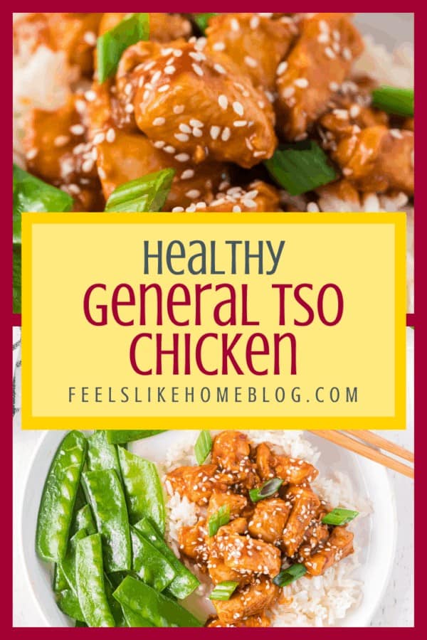 A close up of healthy General Tso\'s chicken with snow peas