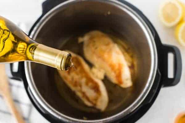 Pouring wine into the Instant pot