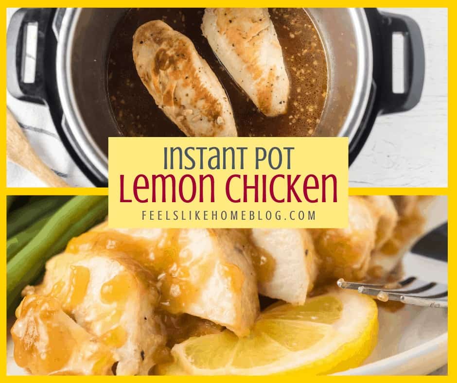 lemon chicken in the Instant Pot and on a plate