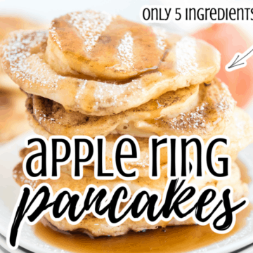 apple ring pancakes topped with powdered sugar and apples