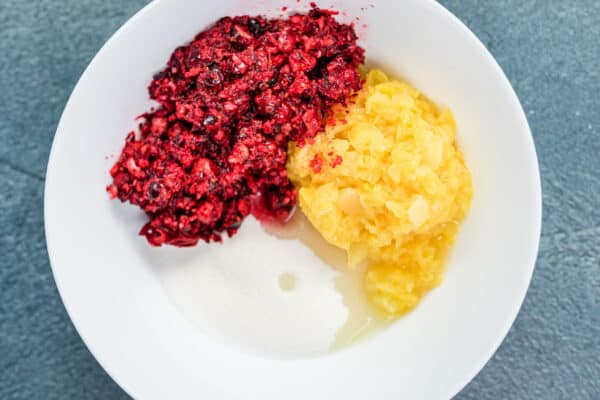 chopped cranberries, pineapple, and sugar