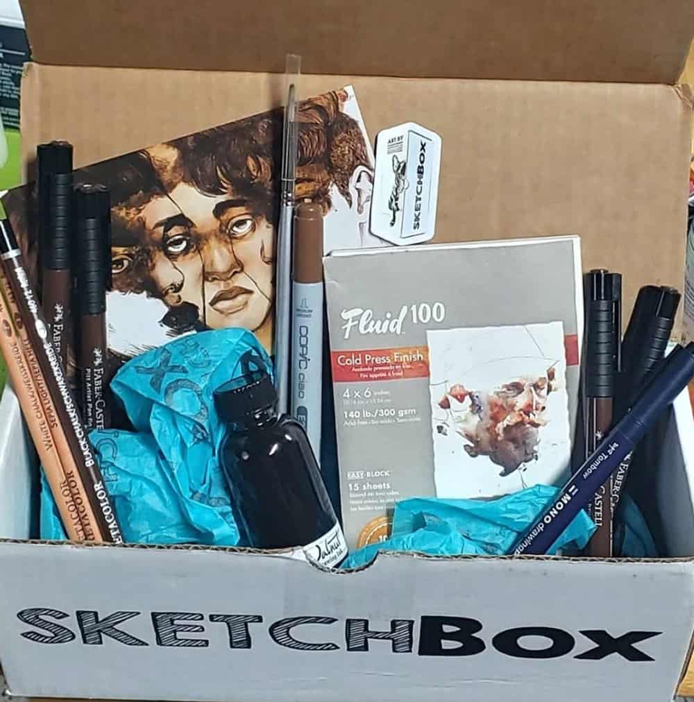 Sketchbox sample box with art supplies