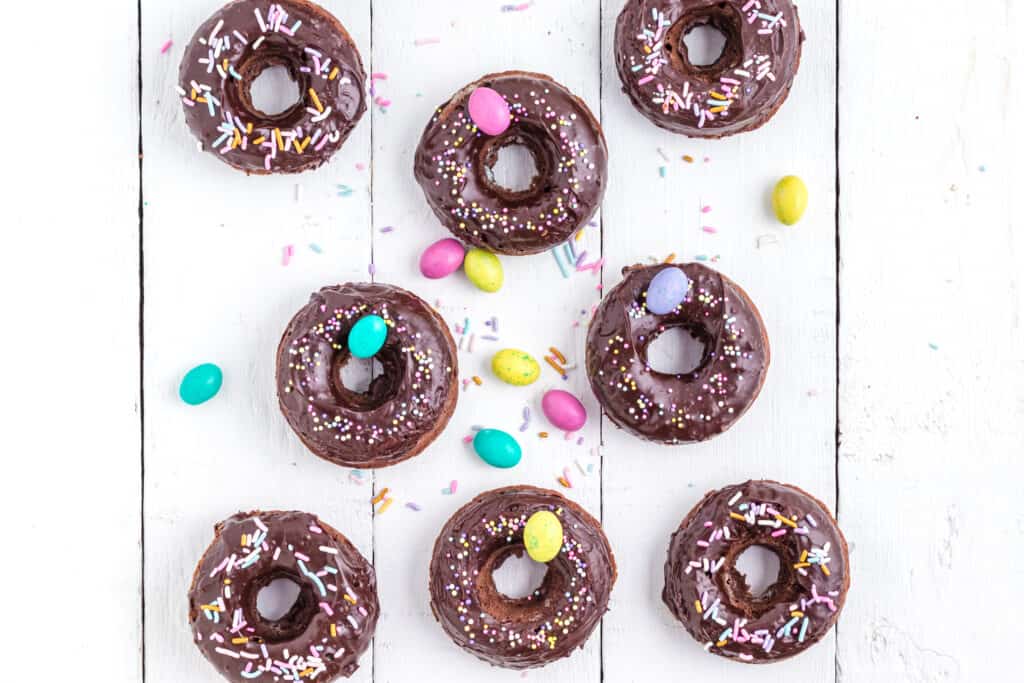 double chocolate donuts with sprinkles