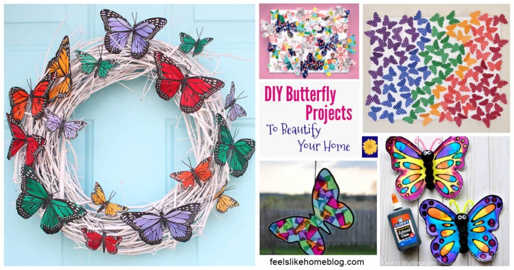 a collage of butterfly home decor projects