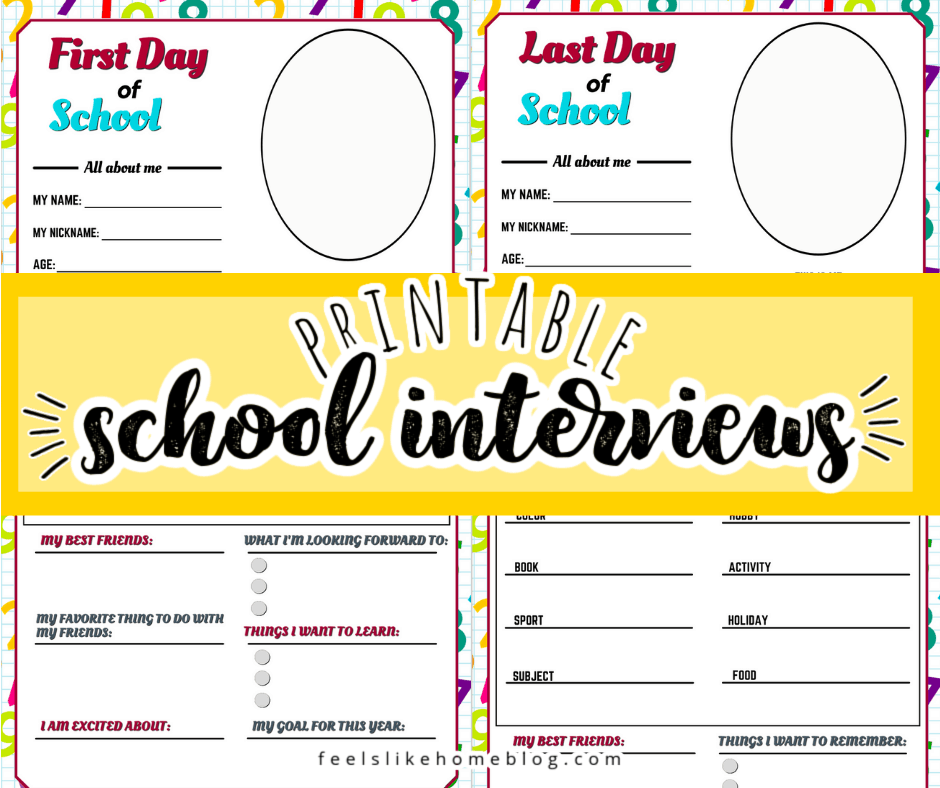 collage of pages from the printable first and last day of school interviews