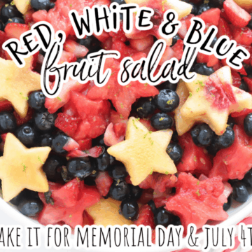 fruit salad with star shaped peaches, watermelons, strawberries, and blueberries