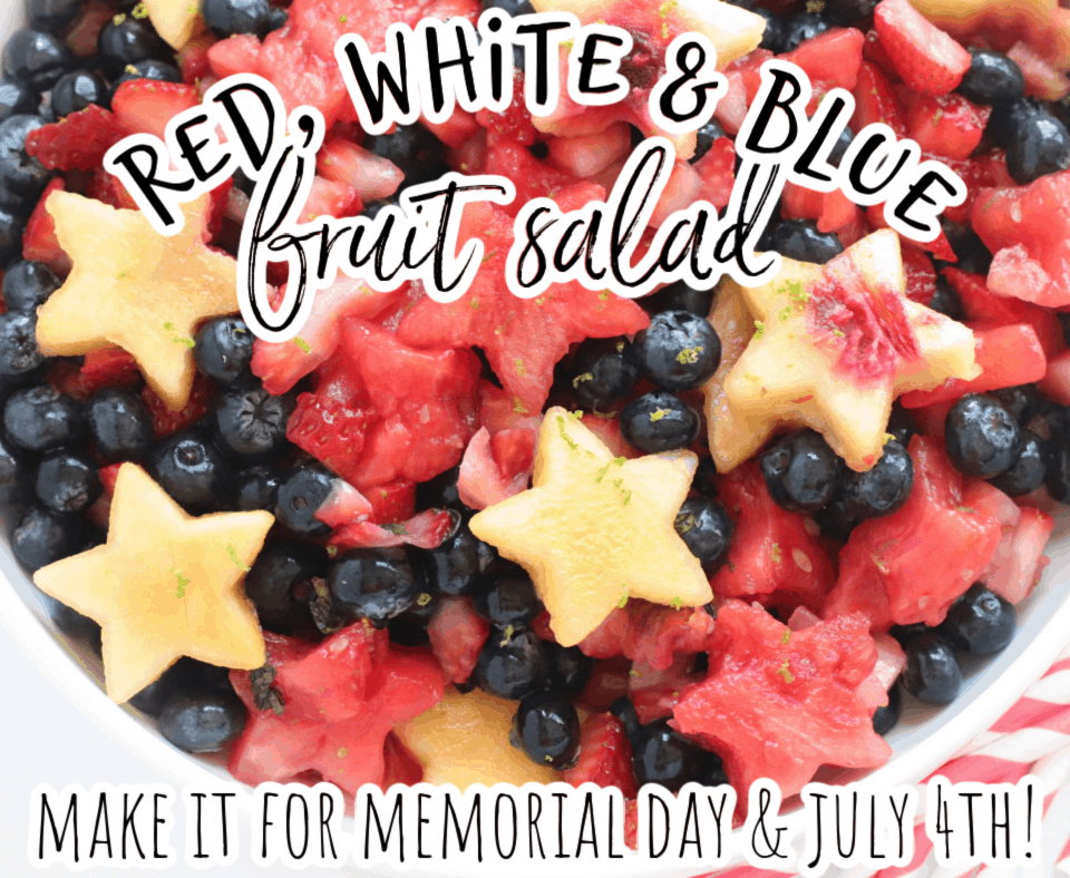 fruit salad with star shaped peaches, watermelons, strawberries, and blueberries