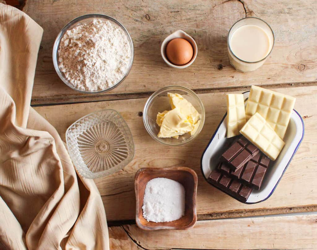 donut ingredients on a wooden table