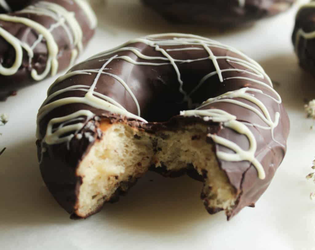 one yeast donut with zebra stripes