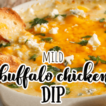 buffalo chicken dip in a white dish