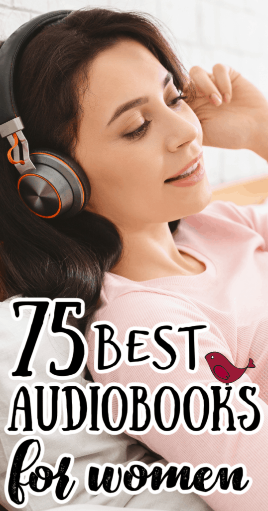 a woman listening to audiobooks through headphones
