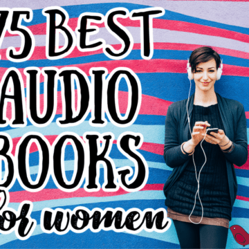 a woman listening to an audiobook on her headphones