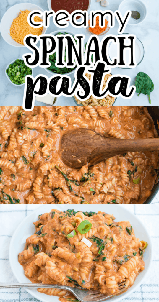 collage of spinach pasta photos