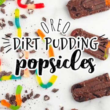 Oreo pudding popscles with gummy worms and Oreo cookie crumbs