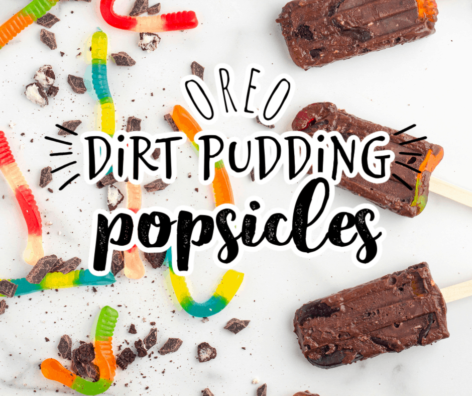 Oreo pudding popscles with gummy worms and Oreo cookie crumbs