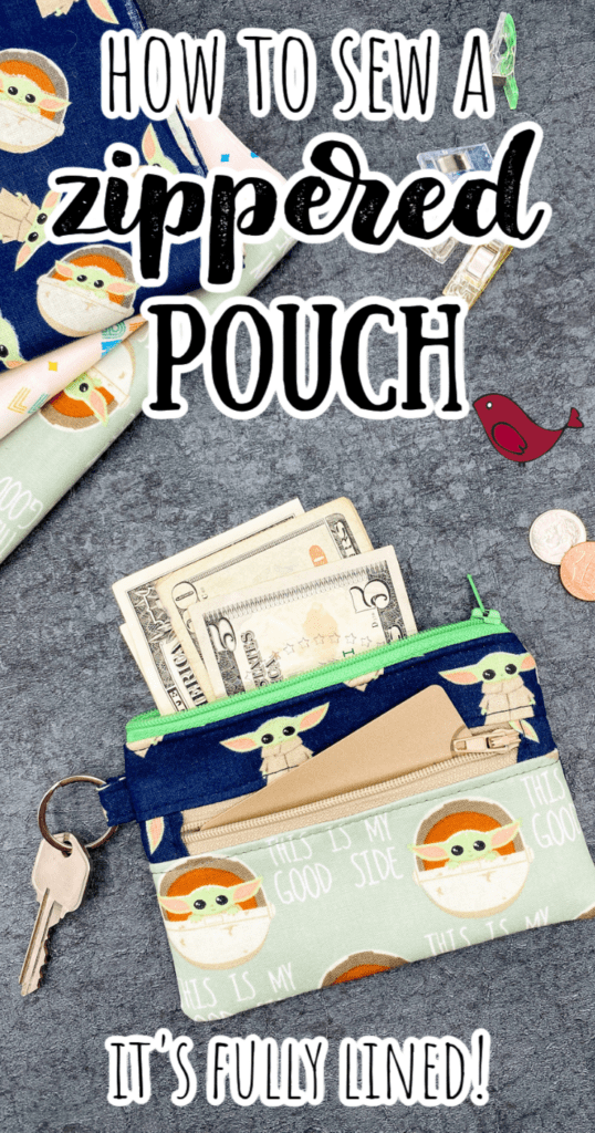 a Grogu zippered pouch with money and coins