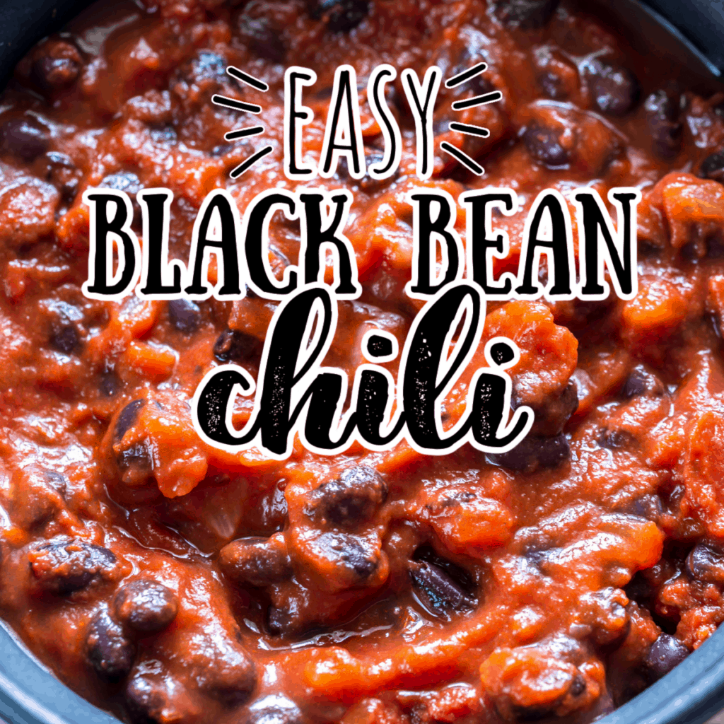 black bean chili in a black pot