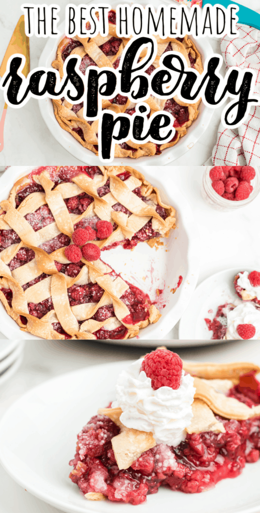 a collage of pies with raspberries