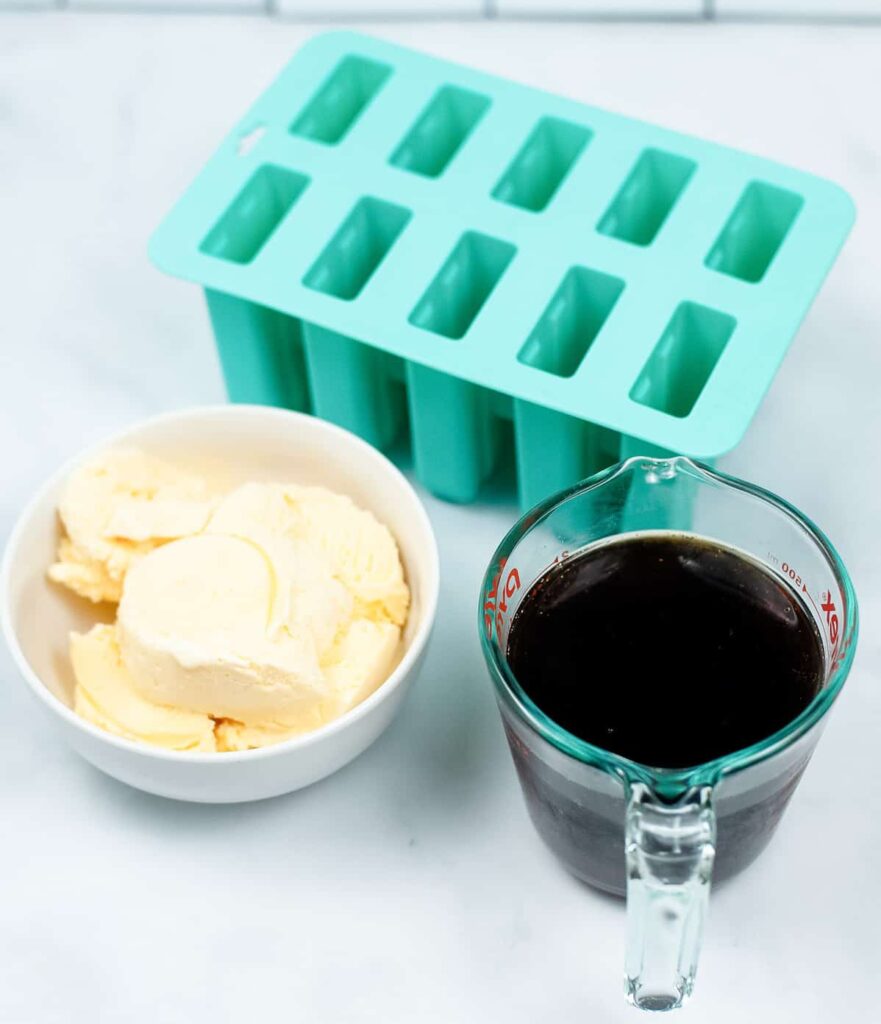 root beer, vanilla ice cream, and popsicle molds