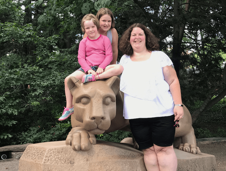 Tara Ziegmont and her daughters at the Nittany Lion Shrine at Penn State