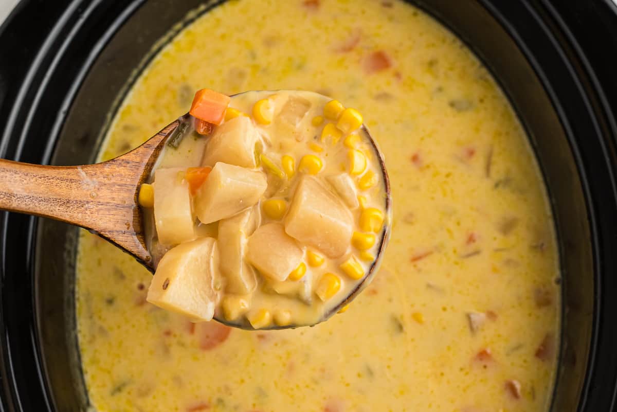 a spoonful of crockpot corn chowder