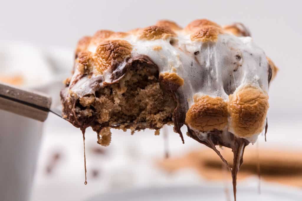 one s'mores bar on a spatula