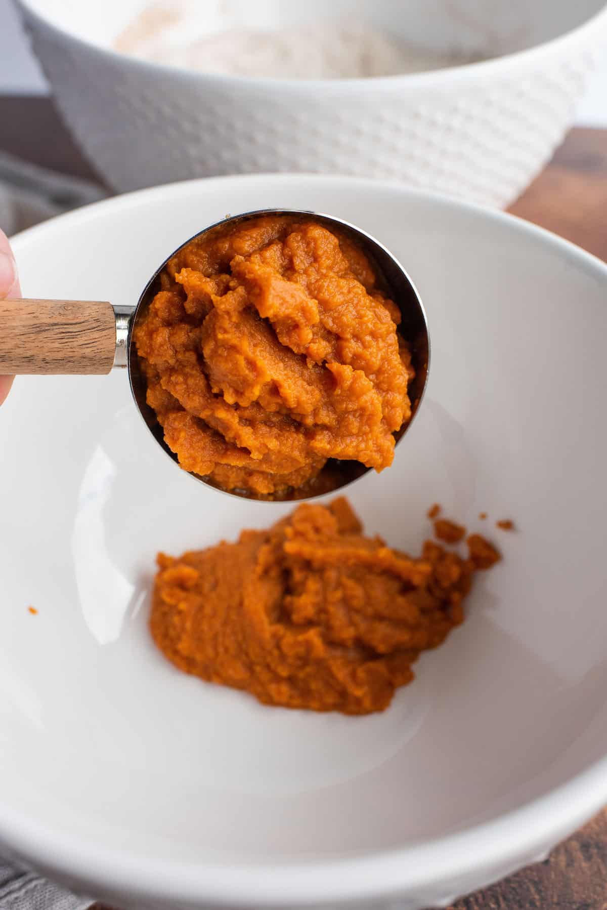 pumpkin puree in a mixing bowl