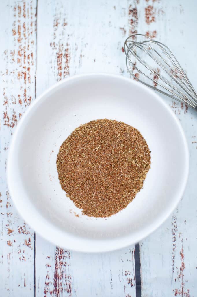 homemade fajita seasoning in a white bowl