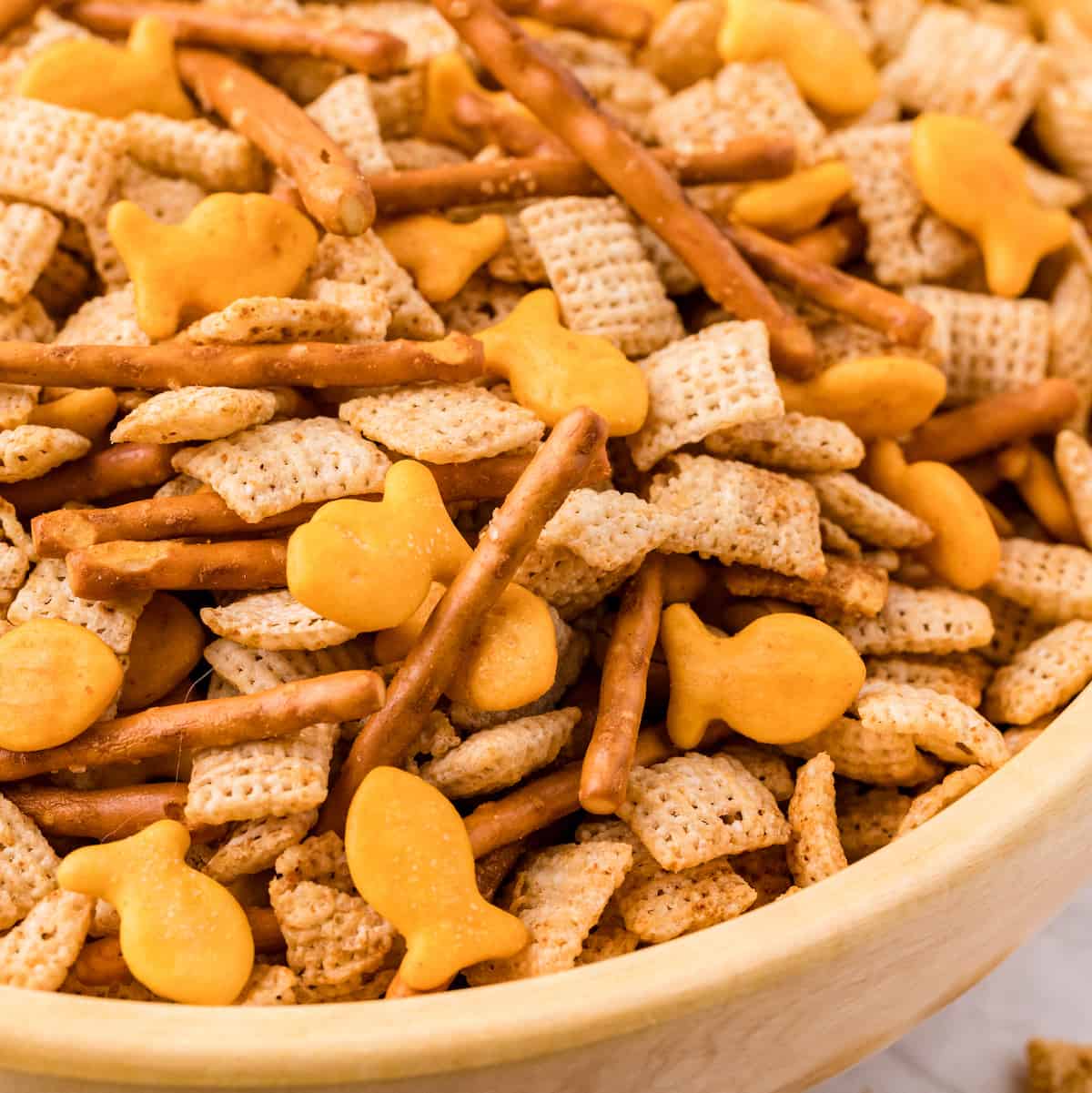 homemade Chex Mix in a bowl