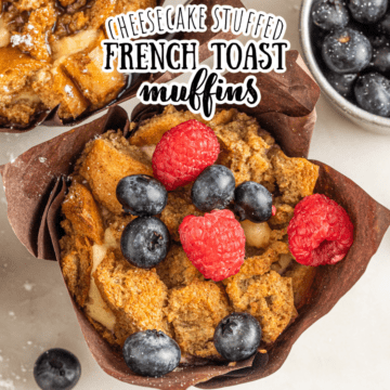 cheesecake stuffed French toast muffin cup covered with fresh berries